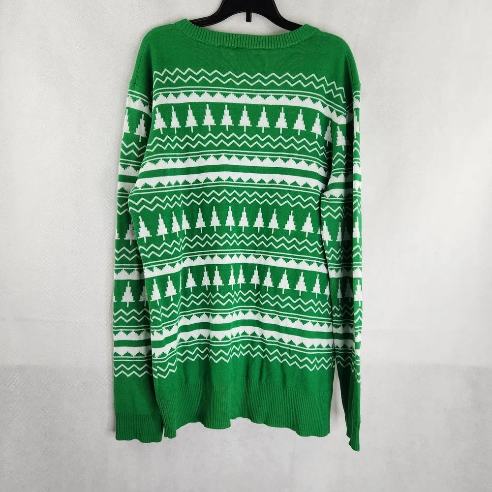 Mickey Mouse Holiday Christmas Sweater Size Medium Santa Hat Green w/ Trees - Picture 7 of 10